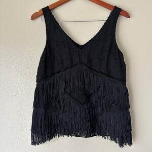 HD In Paris Black Fringe Tank Top US Size 4